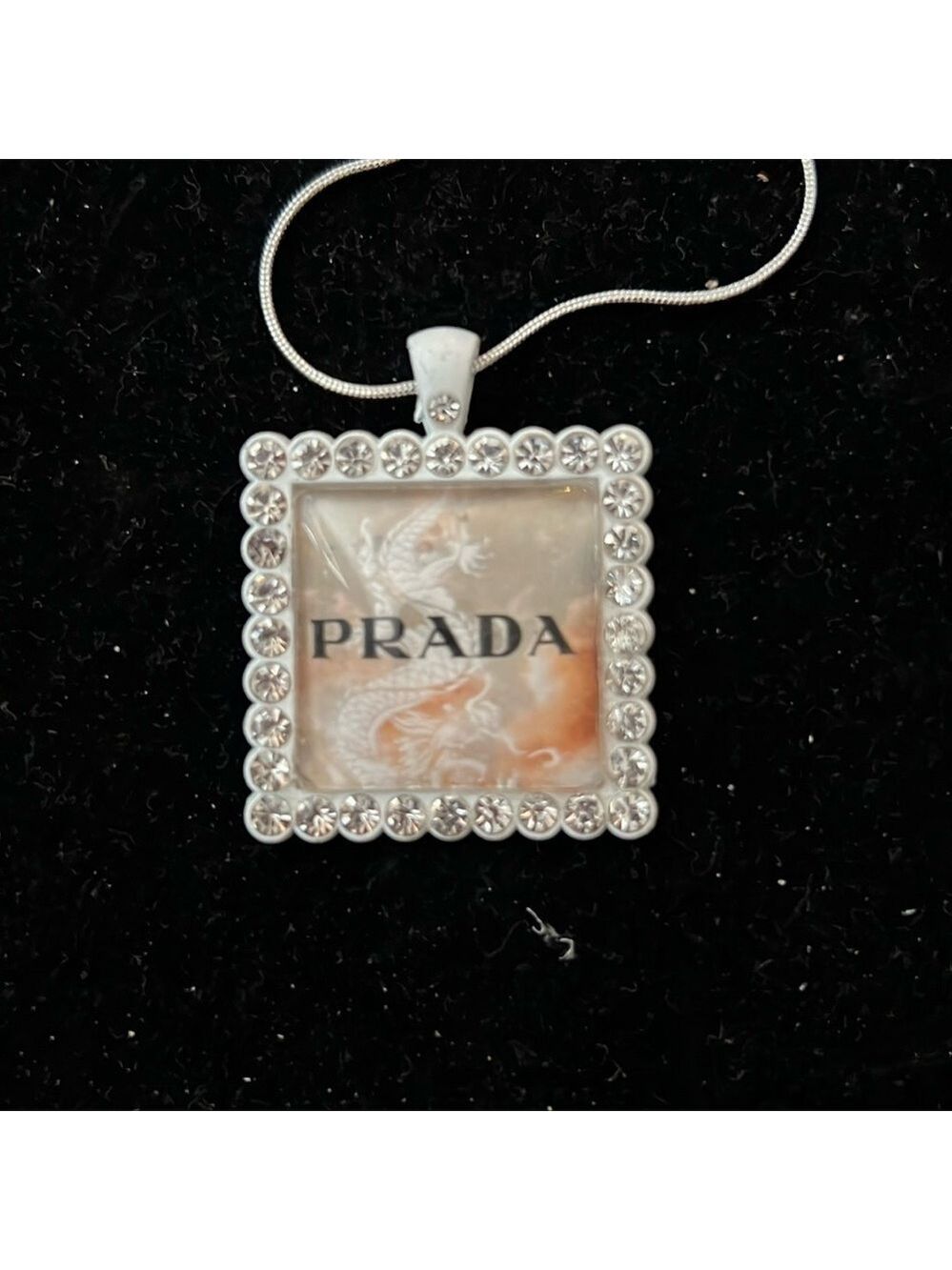 Sterling Silver Black Leather Chain Crystal Charm